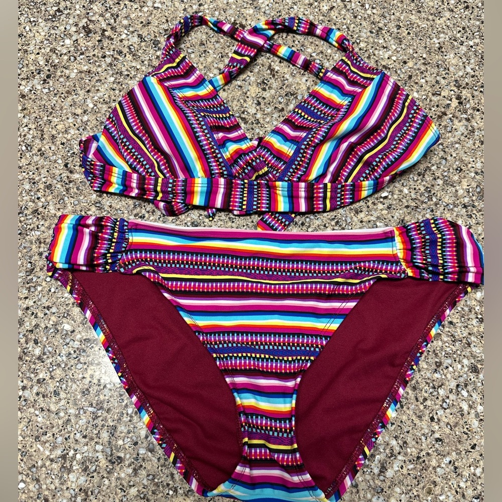 Mossimo Supply Co Red and Pink Bikini, Size Large
